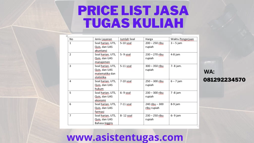 PRICE LIST JASA TUGAS KULIAH